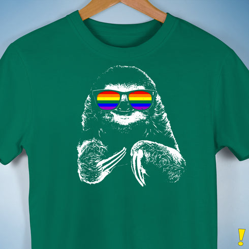 Pride Sloth LGBTQ Flag Sunglasses Premium Unisex T-Shirt - Kelly Green